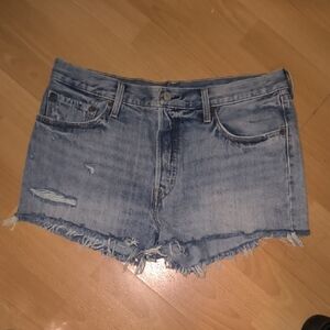Levi's | Light Blue Frayed Jean Shorts